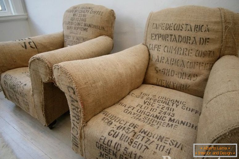 Upholstery of chairs from burlap