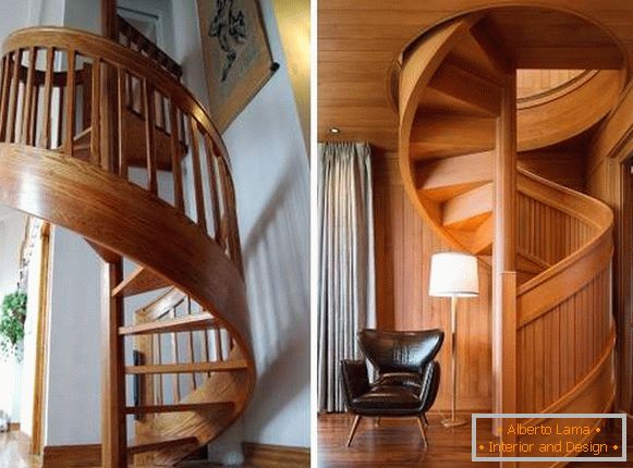Screw staircases of wood in a private house