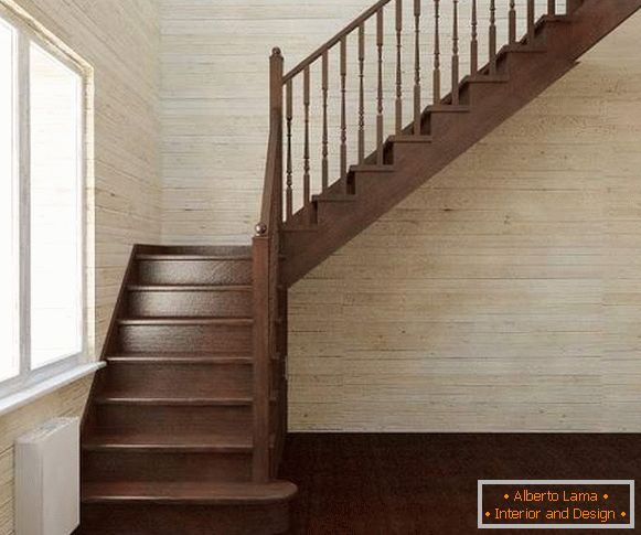 Intermediate stairs in a private house with several marches made of wood