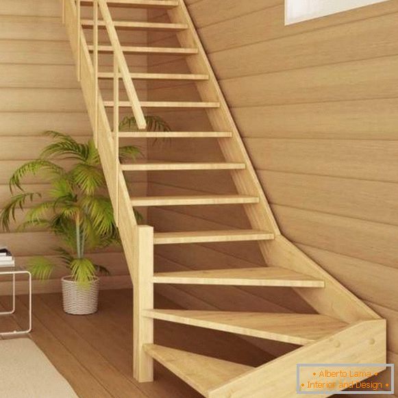 Wooden stairs in a private house - photos in a modern style