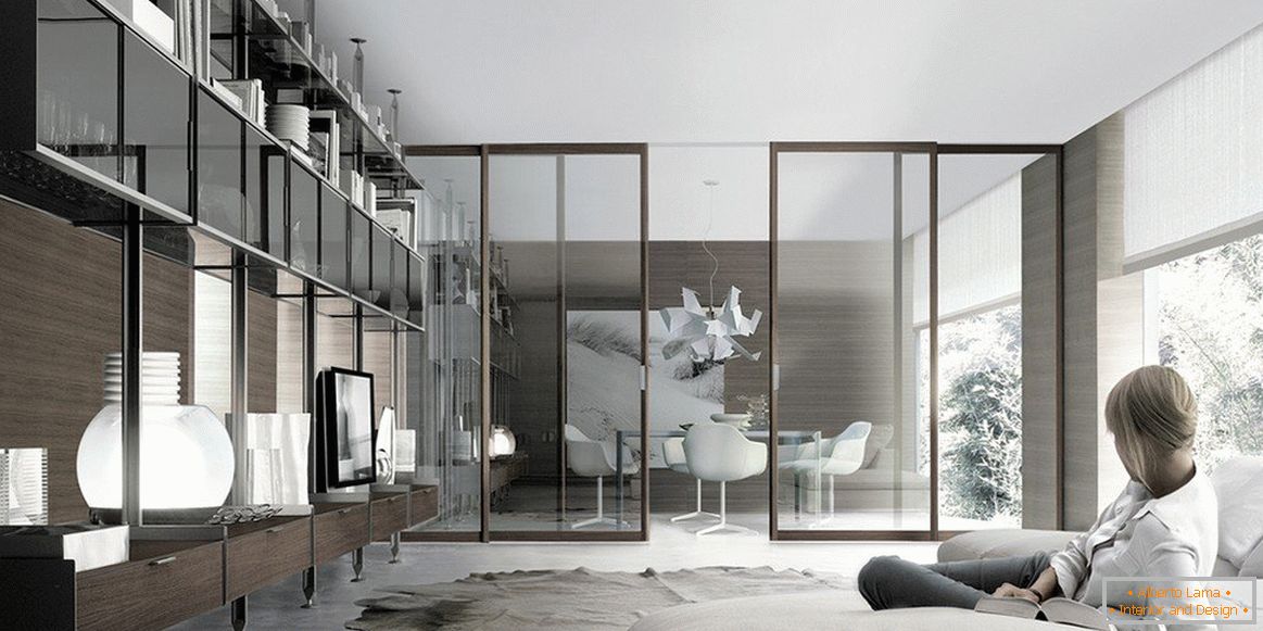 Interior in high-tech style with sliding doors