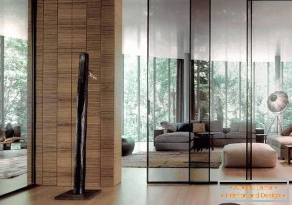 Glass sliding doors and partitions in a modern interior