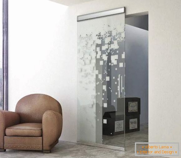 Sliding glass interior doors with modern pattern