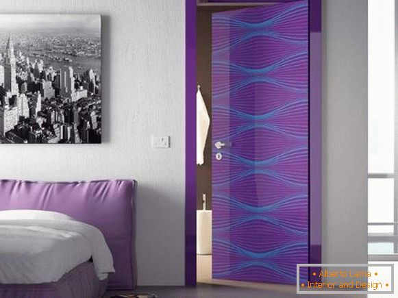 Interior glass doors lilac with a pattern