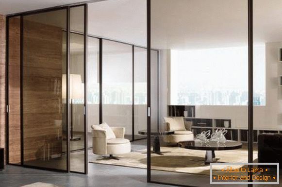 Glass interior doors - photo partitions in a modern apartment
