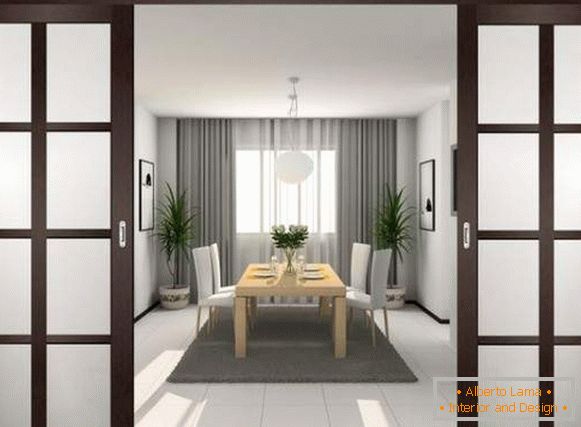Elegant sliding doors interior with glass inserts