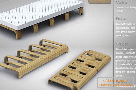 Wooden details of a multifunctional bed