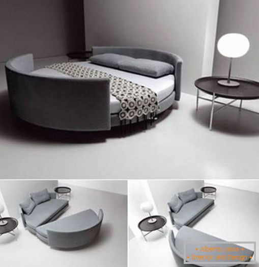 Round bed, turning into a sofa