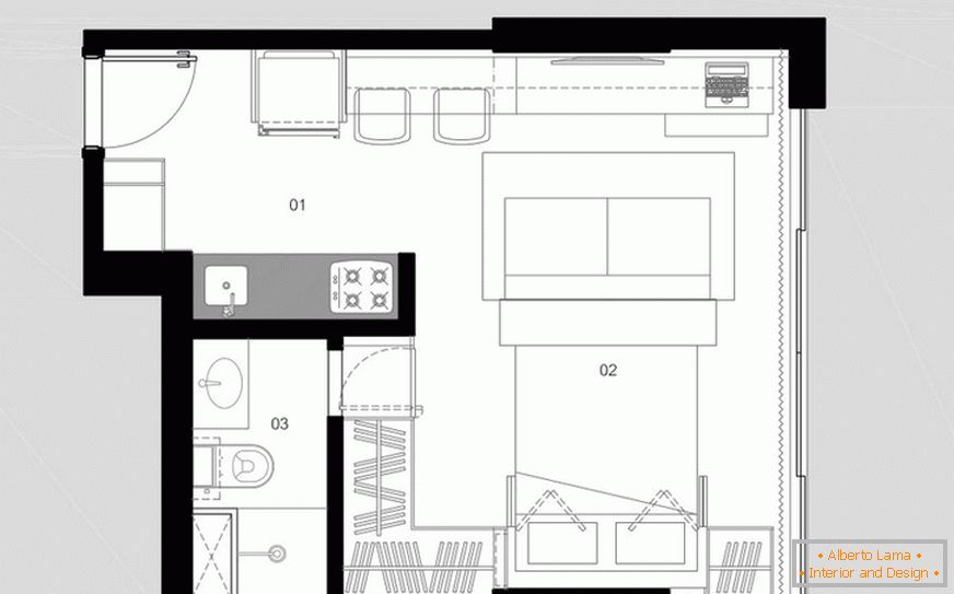 Plan a small apartment in Brazil with a bed