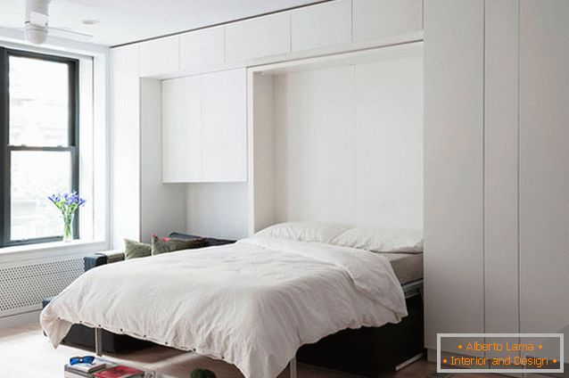 The bedroom of the multi-functional apartment-transformer in New York