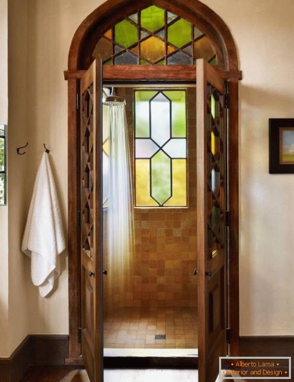 Wooden shower door swinging