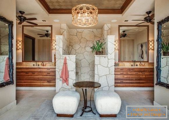 Shower room in the bathroom, separated by a stone