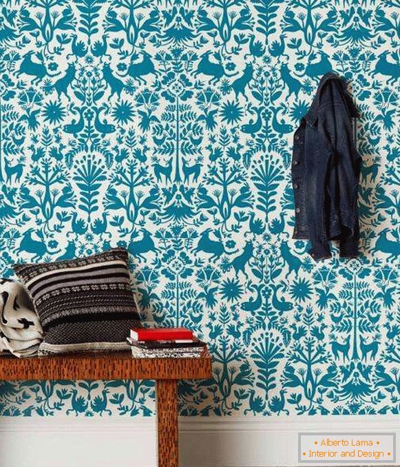 Ethnic wallpaper design in white and blue color