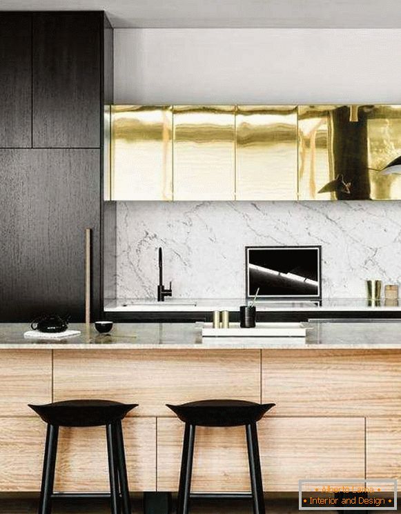 The combination of wood, metal and marble in kitchen design 2018