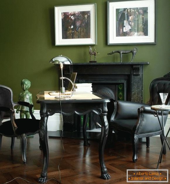 Fashionable dark green color in the interior