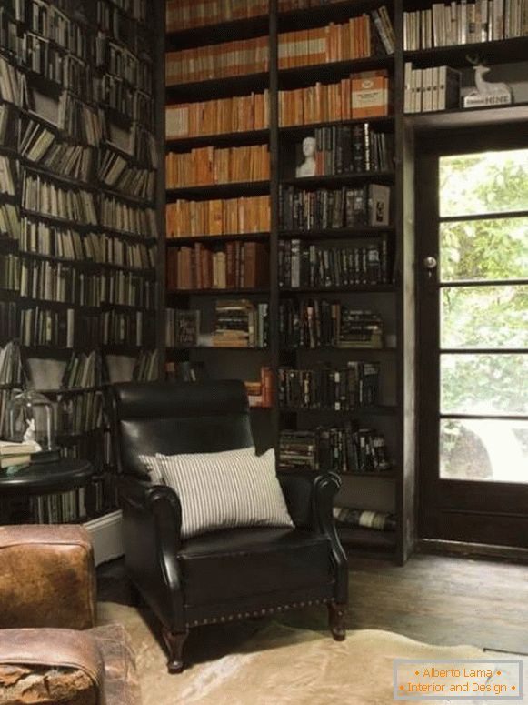 Fashionable Wall-papers Bookcase in the library