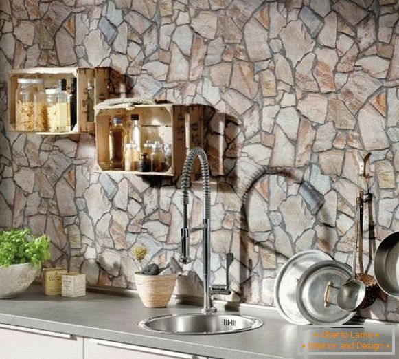 Kitchen wallpaper in loft style