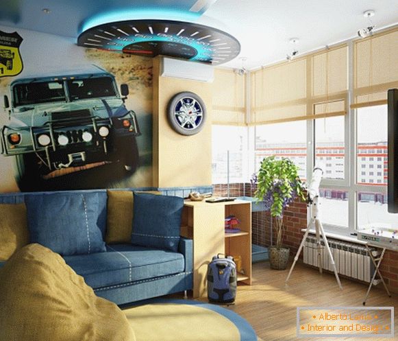 Bright interior design in loft style