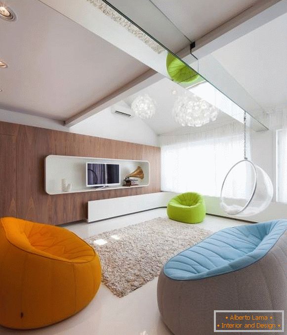 Unusual interior design in the loft style
