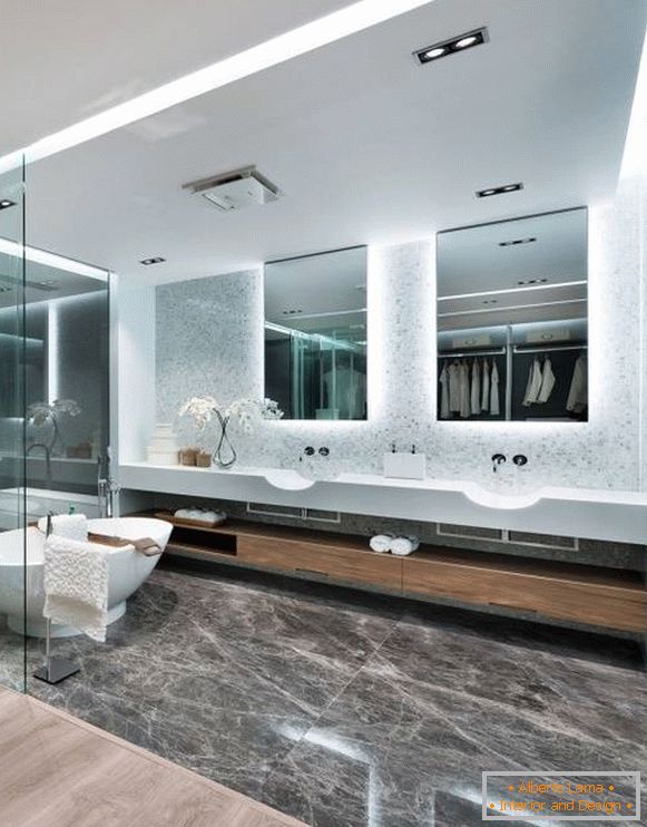 Large bathroom in hi-tech style