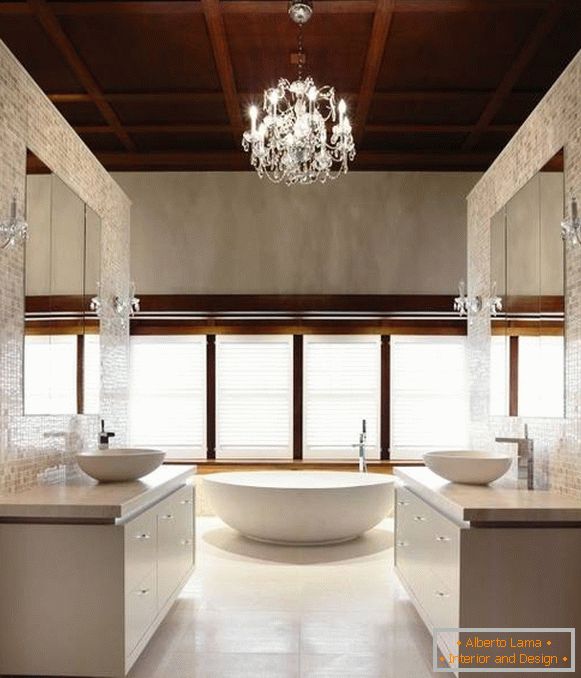 Chandelier in the bathroom