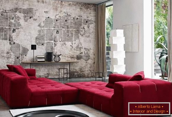 Bright red sofas in the living room photo