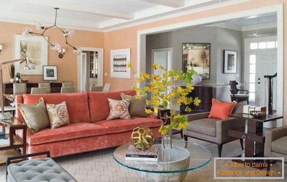 Bright sofas with velvet upholstery in the living room Photo