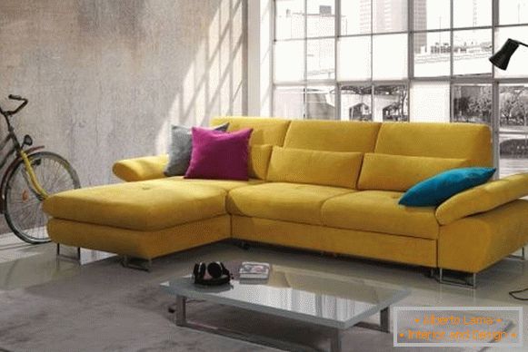 Beautiful sofas of bright color in the interior of the photo