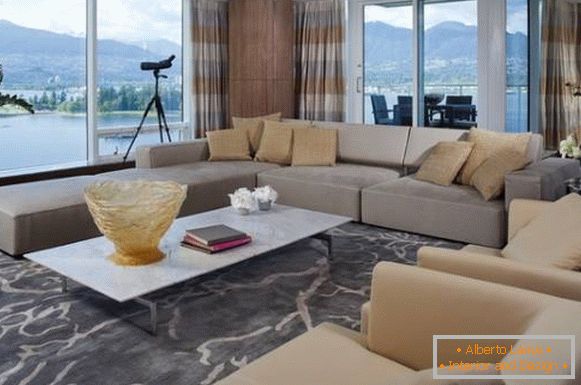 Interior of the living room in gray beige colors - photo