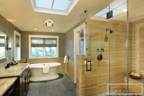 Gray beige bathroom interior