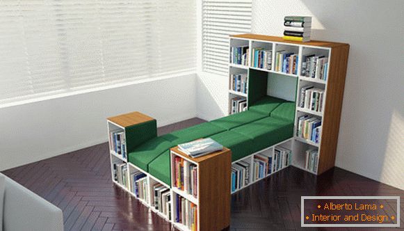 Bed with bookshelves