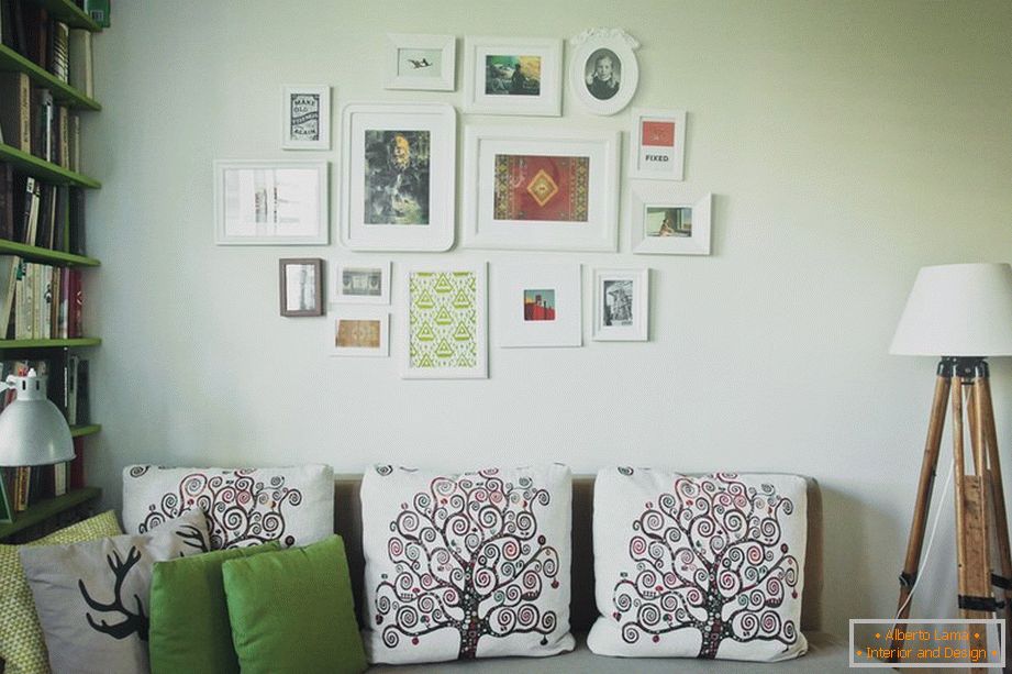 Paintings on the wall in a one-room apartment