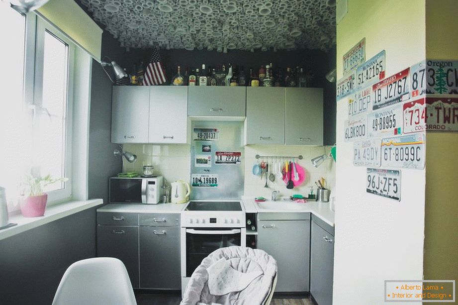 Small cozy kitchen in gray color