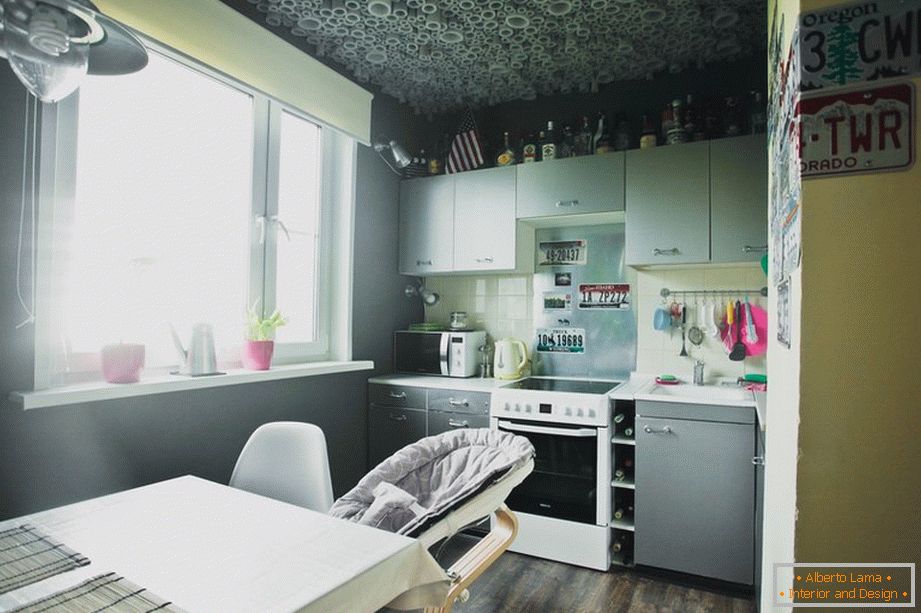 Small cozy kitchen in gray color