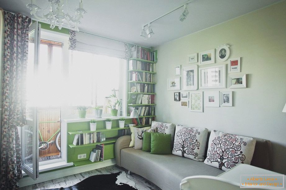 Interior of a small one-room apartment - library