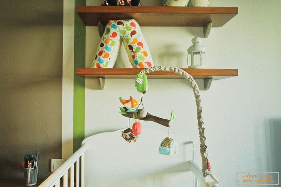 Shelves above a cot