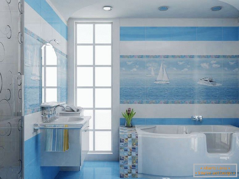 Landscape with the sea and ships in the bathroom
