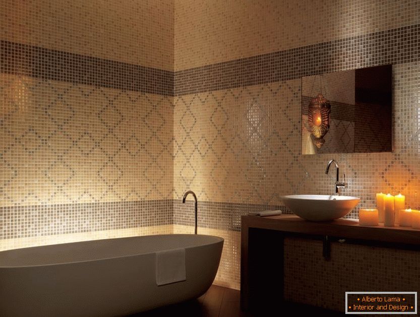 Ceramic mosaic in the bathroom interior