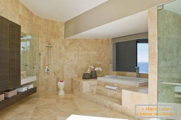 Bathroom design with marble tiles