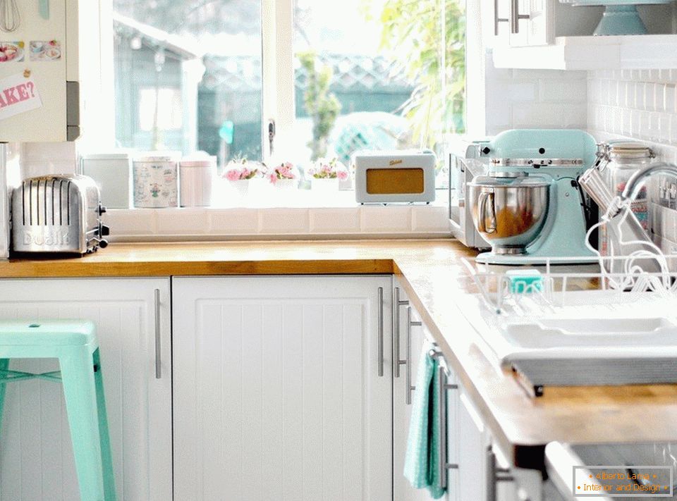 Mint color in the interior of the kitchen