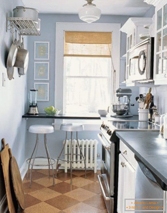 Interior of a narrow kitchen