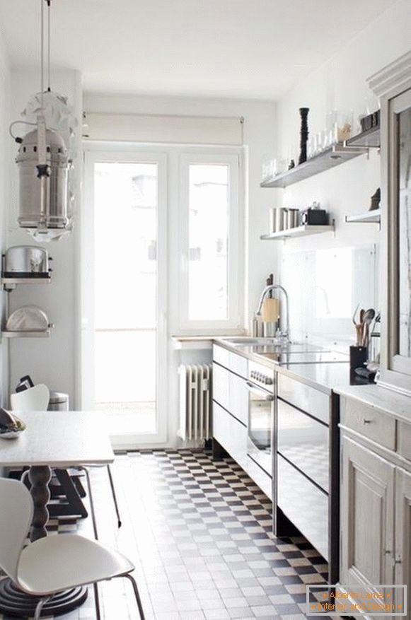 Narrow kitchen in white color