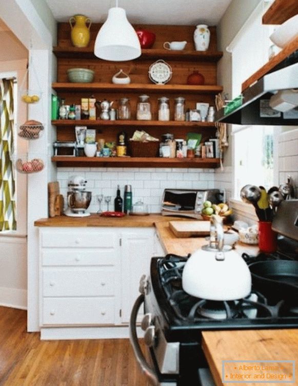 Shelves for dishes in the kitchen