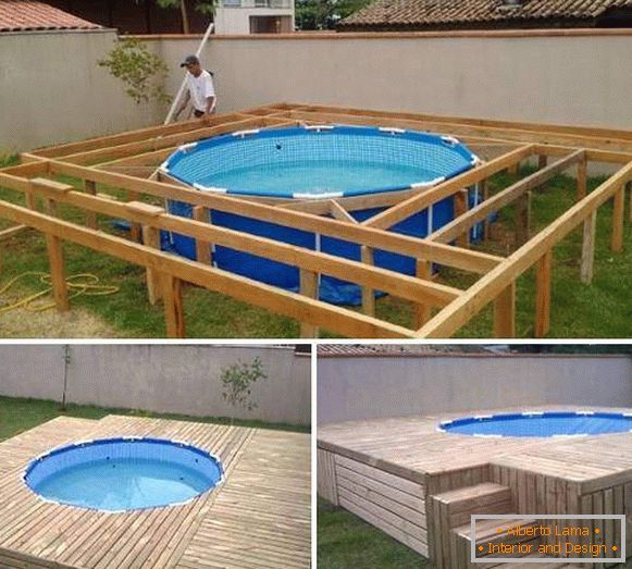 A small skeleton pool with a wooden podium