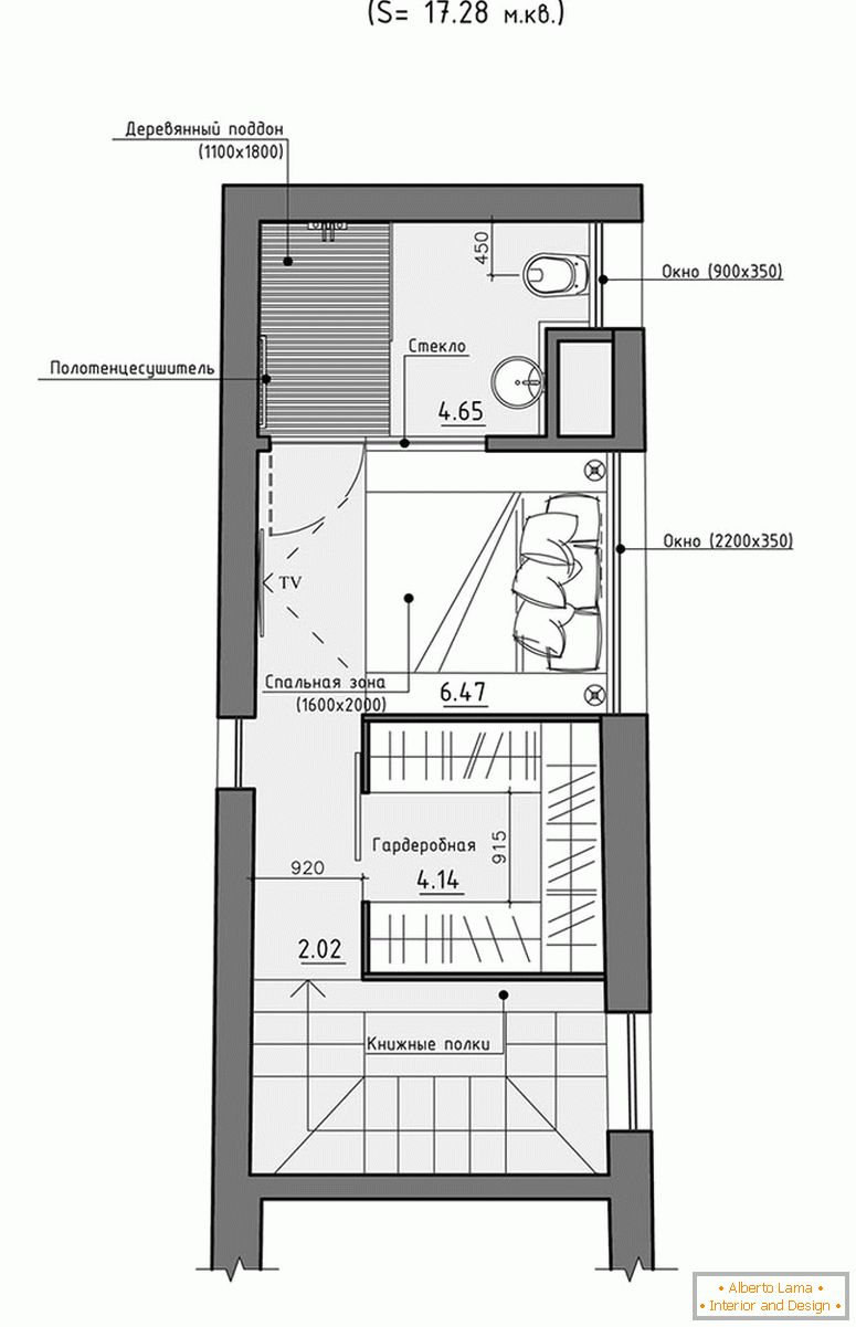 Layout of the second level of a small apartment