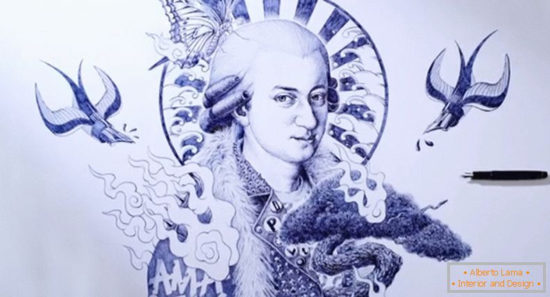 Mozart, drawn with a ballpoint pen