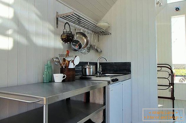 Interior of the hut in the forest: kitchen