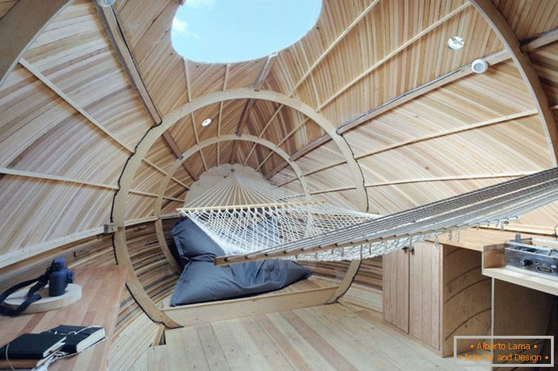 Interior of a floating house Exbury Egg