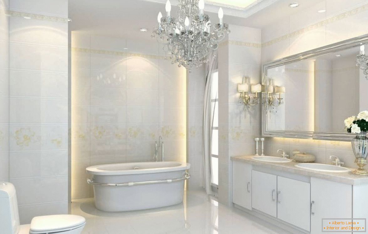 Bathroom design in white in neo-classical style