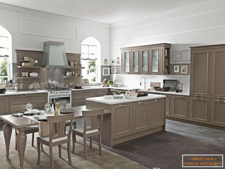 Kitchen-dining room in neoclassic